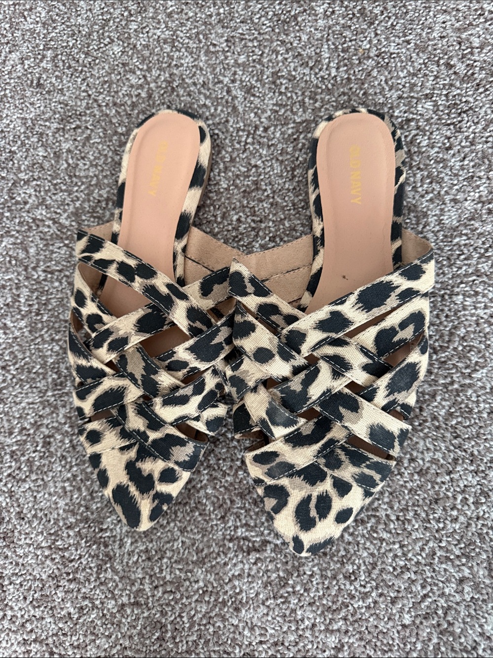 Leopard-Print Woven Pointed Toe Slide Mules - Tan & Black